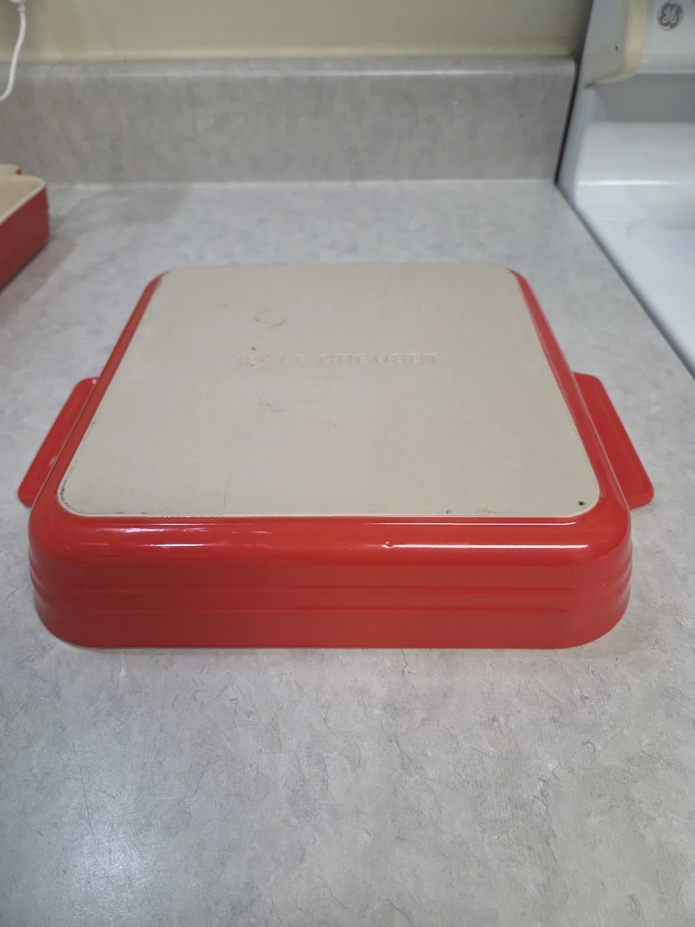 Le Creuset Square Baking Pan with Red Exterior and Cream Interior